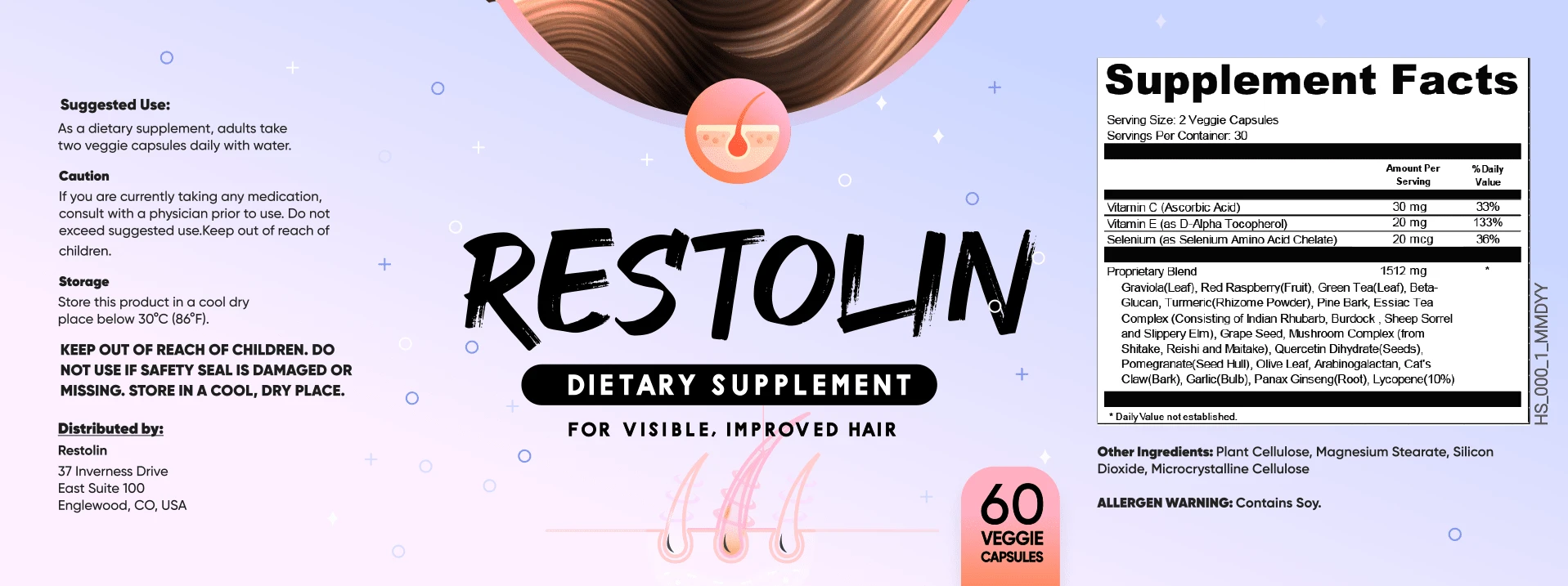 Restolin supplement facts label showing all ingredients